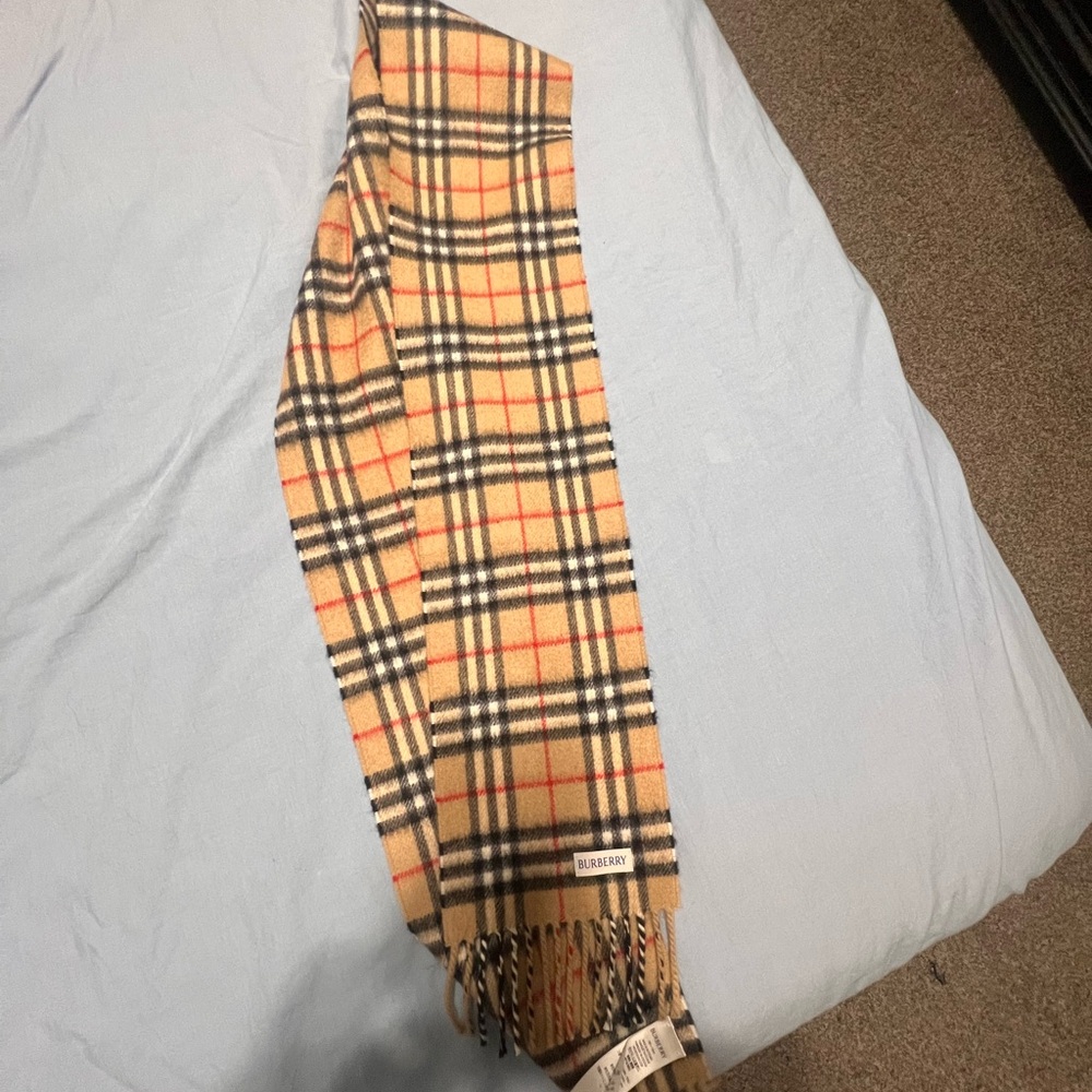 Burberry Tan and Black Plaid Scarf